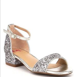 Glitter Ankle-Strap Block-Heel Dress Sandals